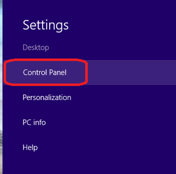 Windows 8 Settings, Control Panel